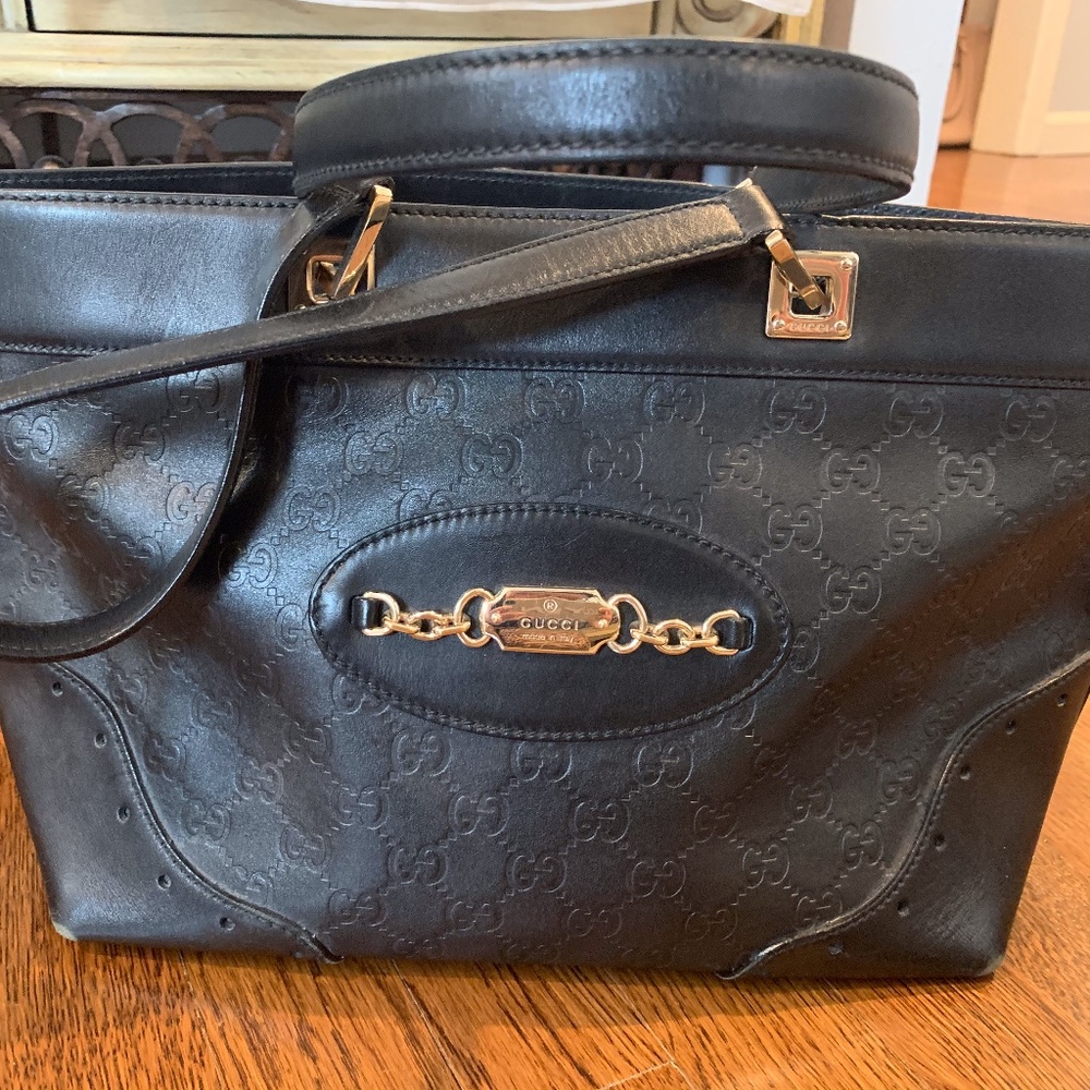 Gucci Leather Guccisima Black Handbag double shoulder strap